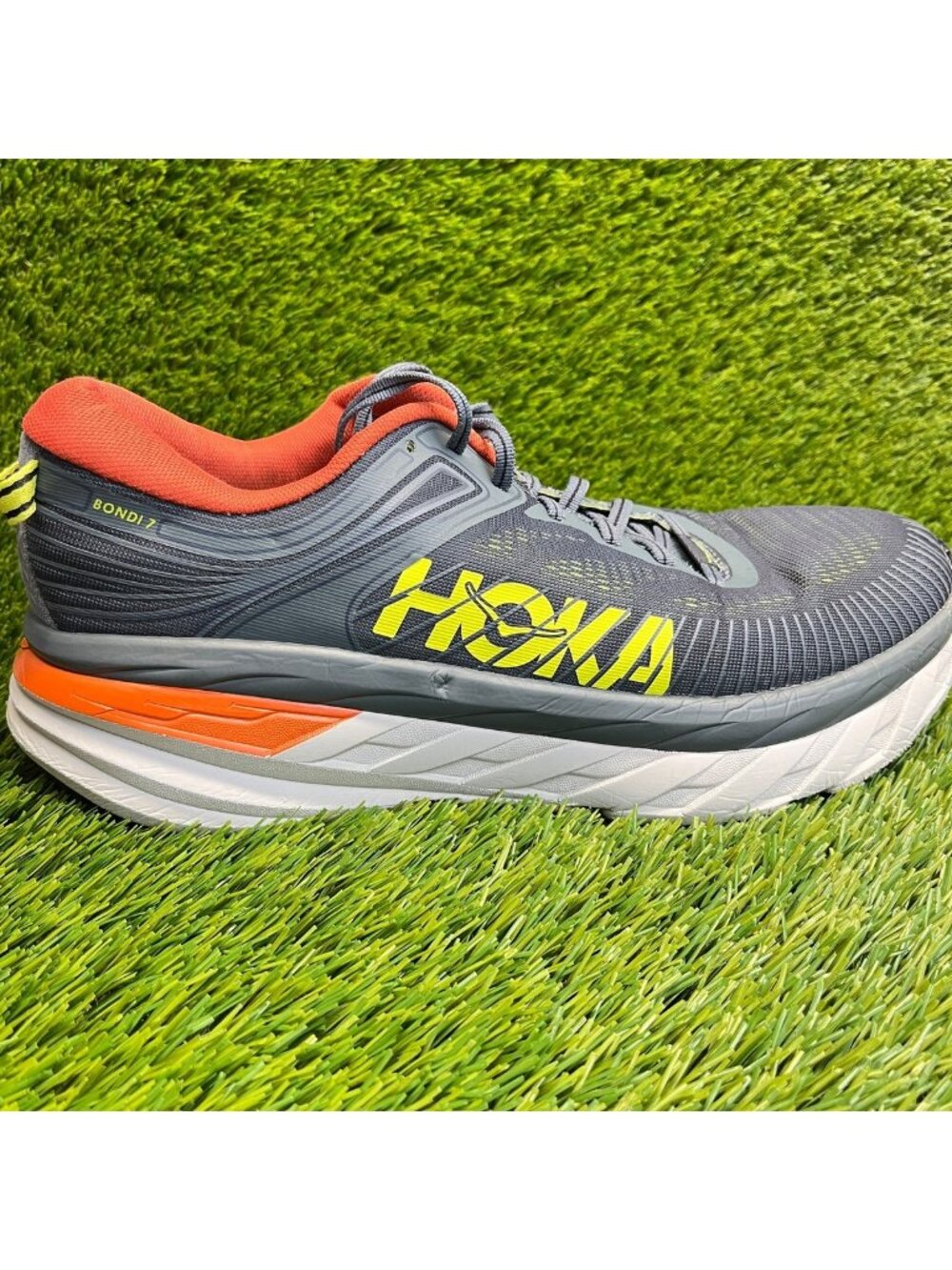 Hoka One One Bondi 7 Mens Size 11.5 Gray Yellow Athletic Running Shoes Sneakers